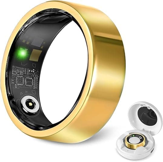 Smart Ring for Men Women, Fitness Tracker Health Ring with Sleep Monitoring, No APP Subscription, 10-Day Battery Life, Stress/Heart Rate/Women's Health Tracker, Android & iOS Compatible, Gold 9