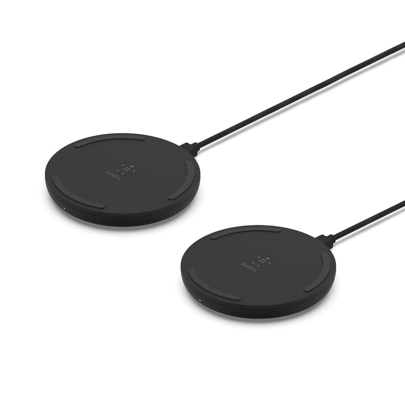 Belkin Quick Charge Wireless Charging Pad - 10W Qi-Certified Charger Pad for Apple iPhone, Samsung Galaxy, Airpods Pro & More, Charge While Listening to Music, Streaming Videos - 2-Pack Black (No PSU)