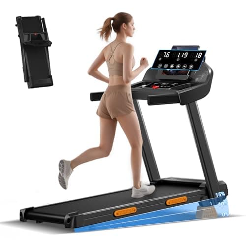 15% Incline Treadmills for Home, 3.0HP Folding Treadmill with 400LBS Weight Capacity, Portable Treadmill with Handrails, 3 LED Displays