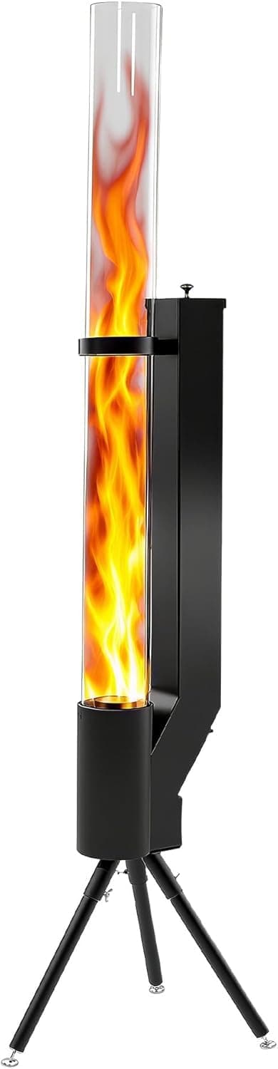 Wood Pellet Patio Heater -Outdoor Fire Pit- 58" Portable Outdoor Fireplace for Backyard, Garden,Beach,RV,Tailgating & Outside Restaurants with Glass Tube (Black)
