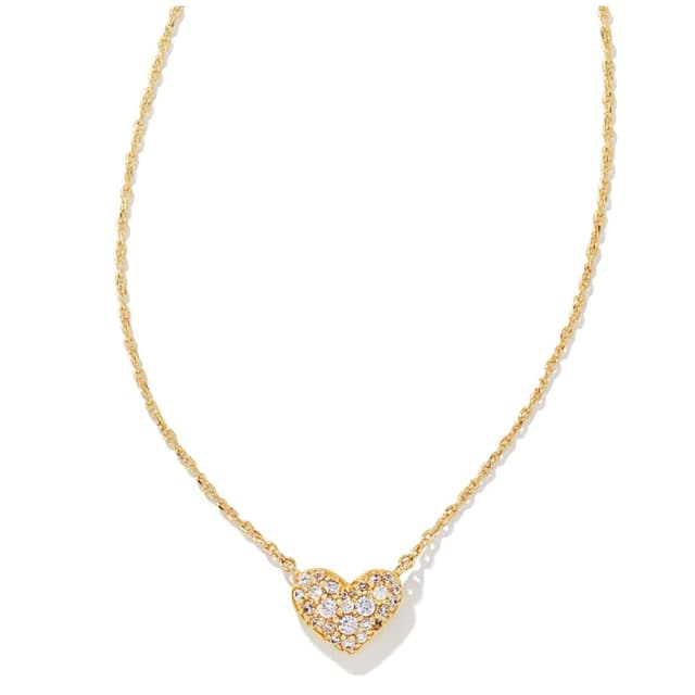 Kendra Scott Ari 14k Gold-Plated Brass Pave Crystal Heart Necklace in White Crystal, Fashion Jewelry For Women