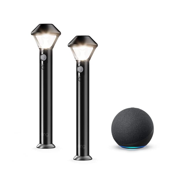 Ring Smart Lighting – Pathlight, Battery-Powered, Outdoor Motion-Sensor Security Light, Black (2-pack) + Echo (4th Gen)