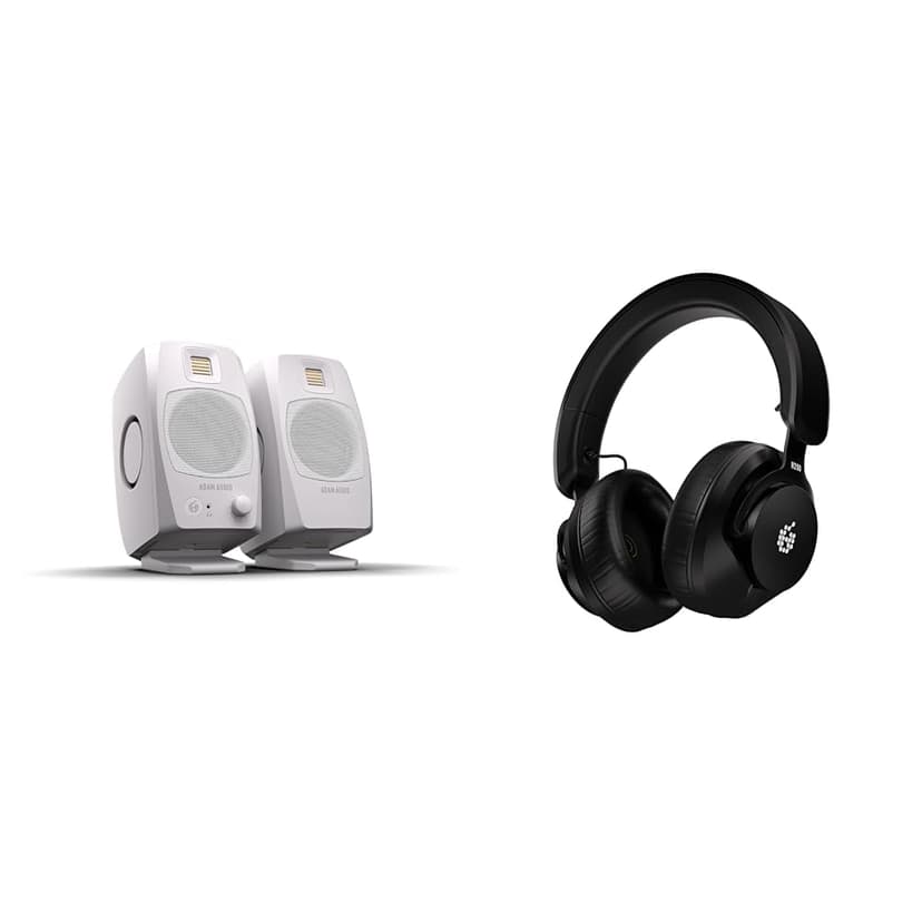 ADAM Audio D3V Active Desktop Monitoring System with USB-C Connection (Pair, White) H200 Closed-Back Headphones