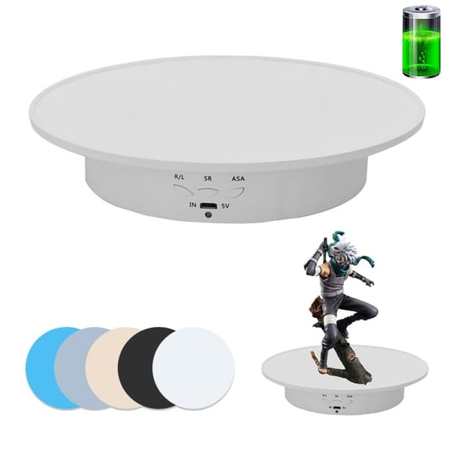 JAYEGT Motorized Rotating Display Stand, 7.87inch /17.6lbs Load, 360 Degree Electric Rotating Turntable for Photography Products, Jewelry, 3D Model ,with 5 Colors Backgrounds -- White