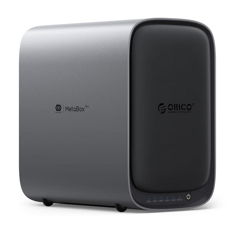 ORICO HS500 NAS Storage, AI Album and Virtual Machine, Flexible RAID Setup, 5* HDD Slot, 2 * M.2 NVMe SSD Slot, 2 * 2.5 GbE, 4K HDMl, Network Attached Storage (Diskless)