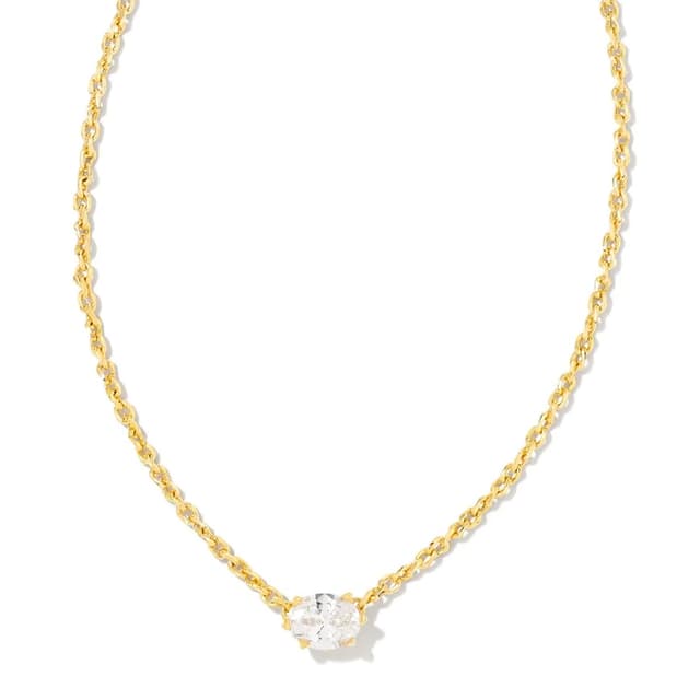 Kendra Scott Cailin 14k Gold-Plated Brass Pendant Necklace in White Crystal, Fashion Jewelry For Women