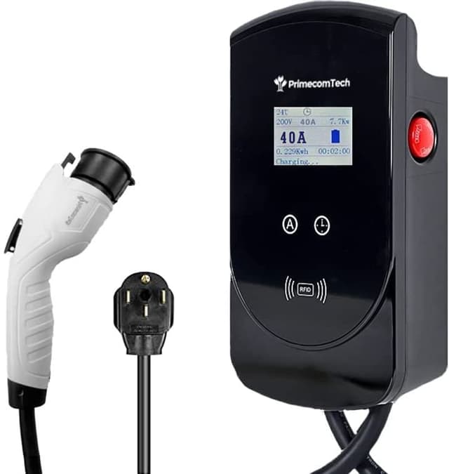 PRIMECOM 40 / 32Amp Smart Electric Vehicle EV Wall Charging Station - Level 2 EVSE- 220/240 Volt- 40/32 Amp Electric Car Charger, Plug-in 25 ft Wall-Charger (25 Feet, NEMA 14-50)