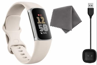 Fitbit Charge 6 Fitness Tracker (Bundle) – Black/Obsidian – Heart Rate, GPS, Sleep & Stress Tracking + Fast Charger, & Cleaning Cloth (Porcelain)
