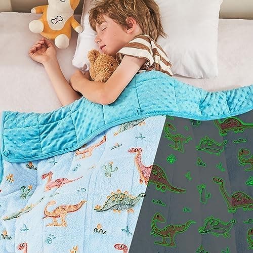 yescool Weighted Blanket 5 Pounds Weighted Lap Blanket, Glow in The Dark Dinosaur Heavy Blankets, Warm Minky Weighted Throw Blanket Gift for 40-60lbs, 36"x48"