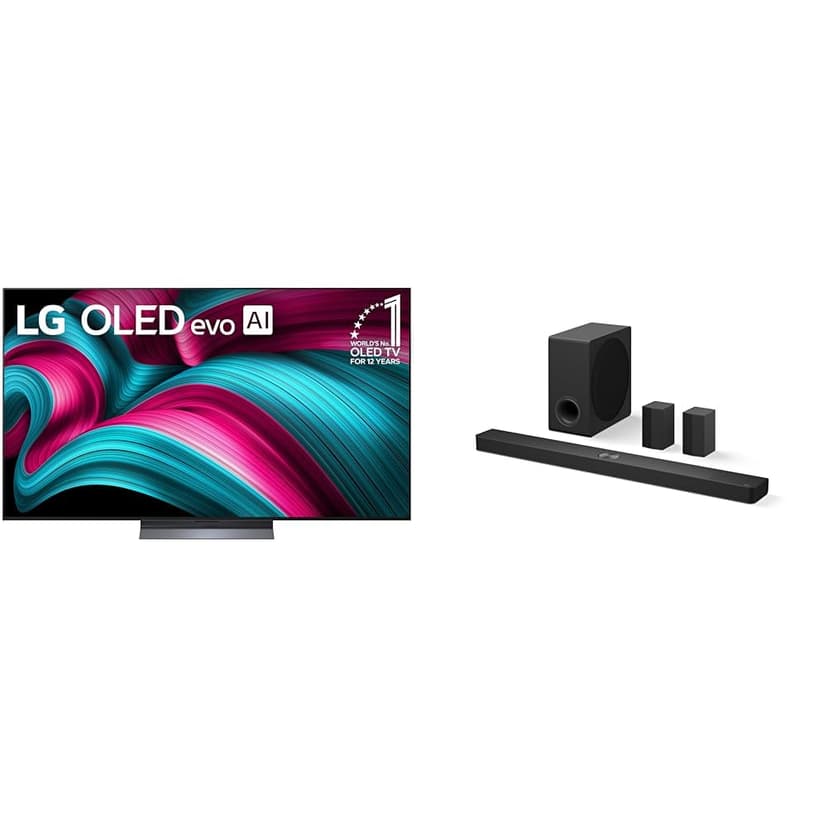 LG 65" OLED evo C5 Series 4K Smart TV Bundle with S90TR 7.1.3-Channel OLED evo TV Matching Home Theater Soundbar with Rear Surround Speakers and Wireless Subwoofer, Wow Orchestra, Dolby Atmos