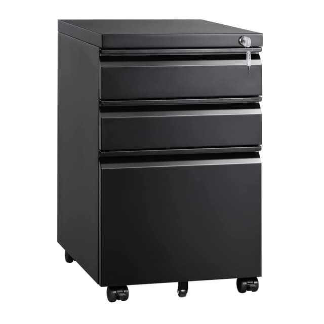 DEVAISE 3 Drawer Mobile File Cabinet with Lock, Under Desk Metal Filing Cabinet for Home Office/Legal/Letter/A4 File, Fully Assembled Except Wheels, Black