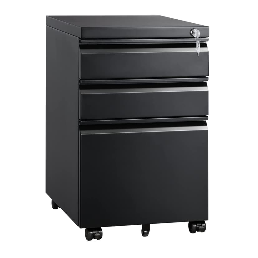 DEVAISE 3 Drawer Mobile File Cabinet with Lock, Under Desk Metal Filing Cabinet for Home Office/Legal/Letter/A4 File, Fully Assembled Except Wheels, Black
