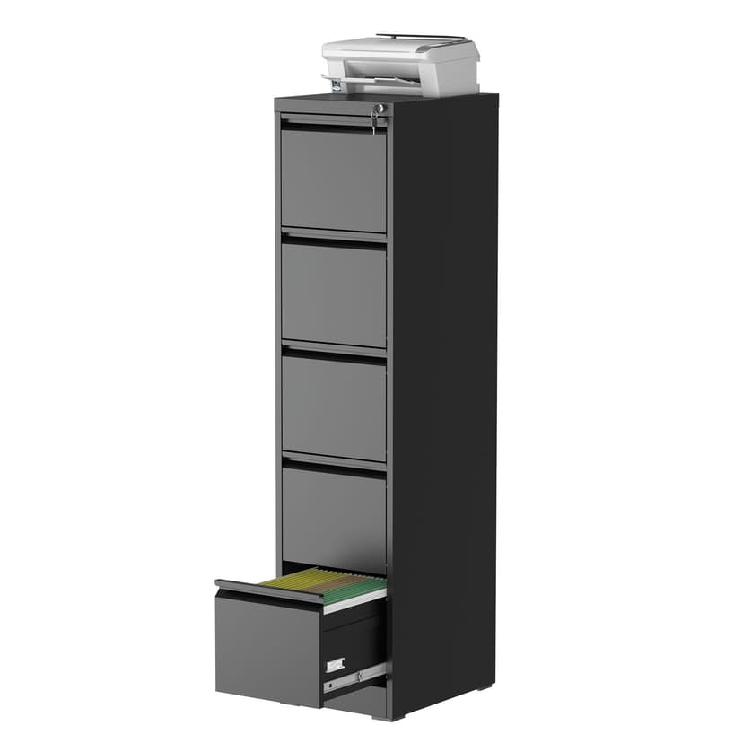 mysteeldepot 5 Drawer Vertical File Cabinet with Lock, Metal Filing Cabinets for Home Office, Heavy Duty File Storage Cabinet for Legal/Letter/A4 Documents, Easy to Assemble, Black