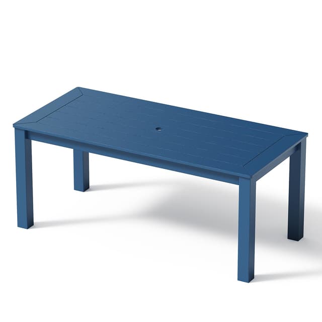 RICNOD Outdoor HDPE Dining Table, All-Weather Outdoor Table with Umbrella Hole Cut-Out, Patio Furniture for Garden, Backyard, Deck (Blue)