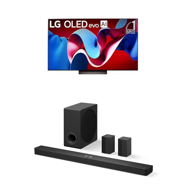 LG 65-Inch Class OLED evo C4 Series Smart TV 4K Processor Flat Screen with Alexa Built-in (OLED65C4PUA, 2024),LG 7.1.3 ch. Sound Bar with Wireless Dolby Atmos and Rear Speakers