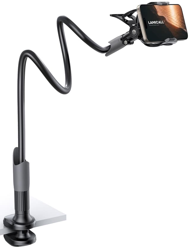 Lamicall Gooseneck Phone Holder for Bed - Cell Phone Mount Clamp Clip, Flexible Long Arm, Overhead Mount for Desk Headboard Bedside, Gifts for iPhone Air 17 Pro Max, 16 15 14 Pro Max and 4-7" Phone