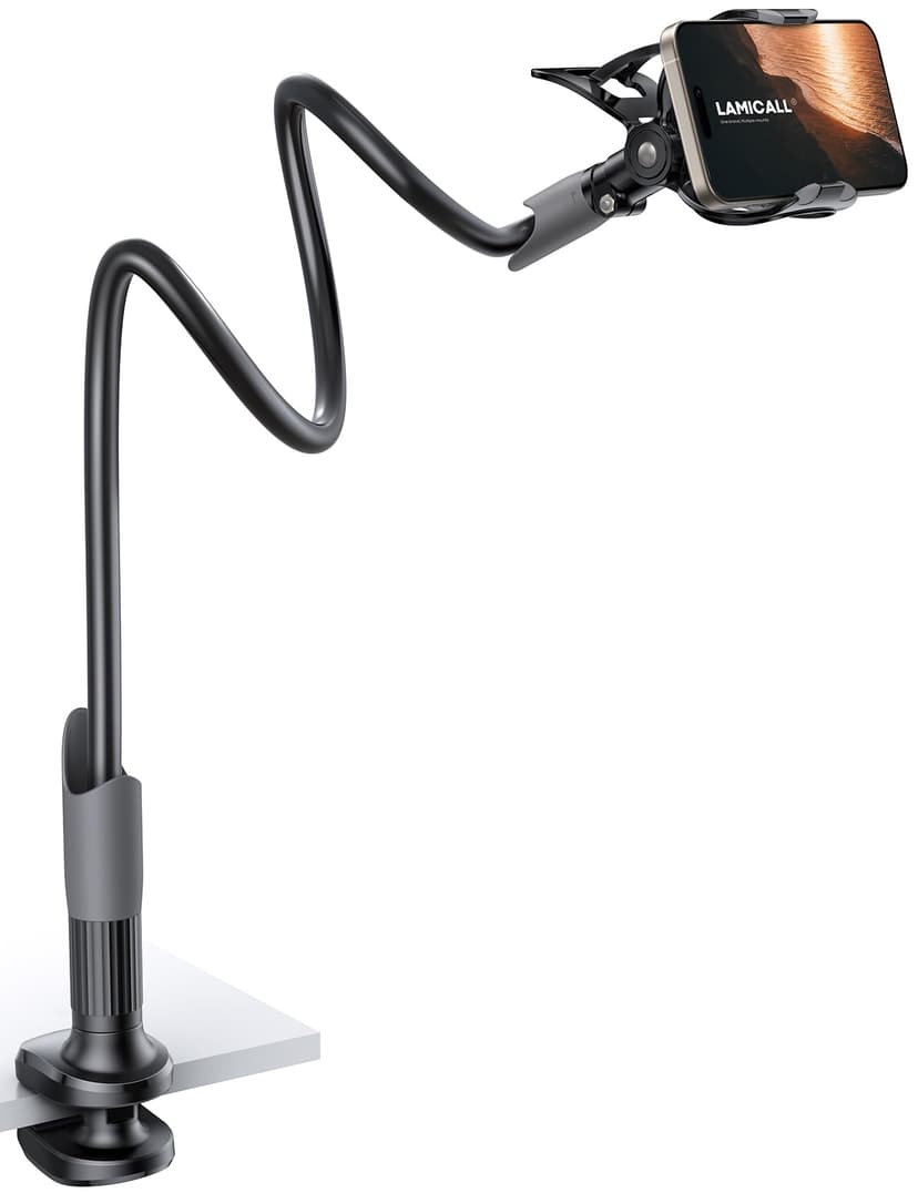 Lamicall Gooseneck Phone Holder for Bed - Cell Phone Mount Clamp Clip, Flexible Long Arm, Overhead Mount for Desk Headboard Bedside, Gifts for iPhone Air 17 Pro Max, 16 15 14 Pro Max and 4-7" Phone