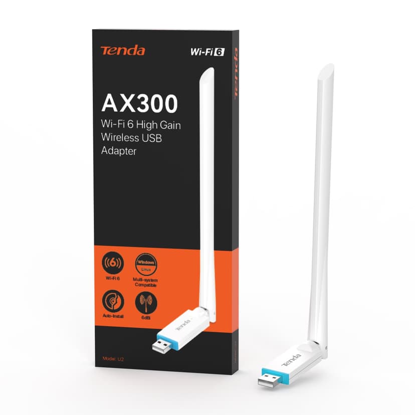 Tenda AX300 WiFi Adapter 2.4GHz WiFi 6-Single-Band- 286Mbps, 6dBi High Gain Antenna, Wireless WiFi Adapter for Windows 11/10/7 USB WiFi Dongle (U2)