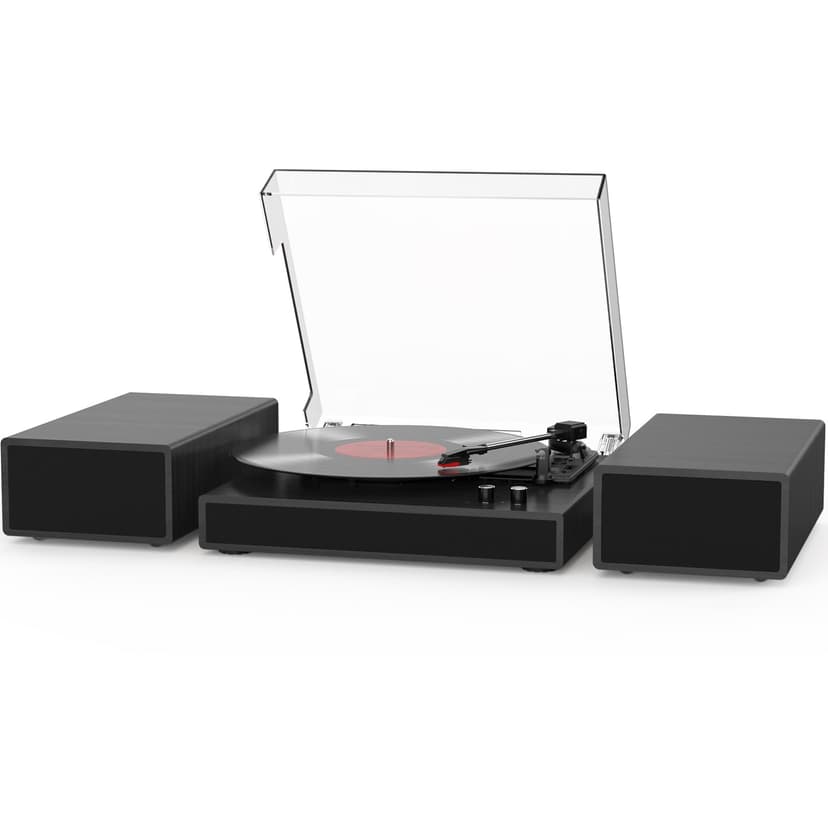 Record Player with 2X External Speakers Turntable Bluetooth Input Belt-Driven 3-Speed (33, 45, 78 RPM) LP Player Turntables for Vinyl Records with RCA Output, Aux in, Auto Stop, Black