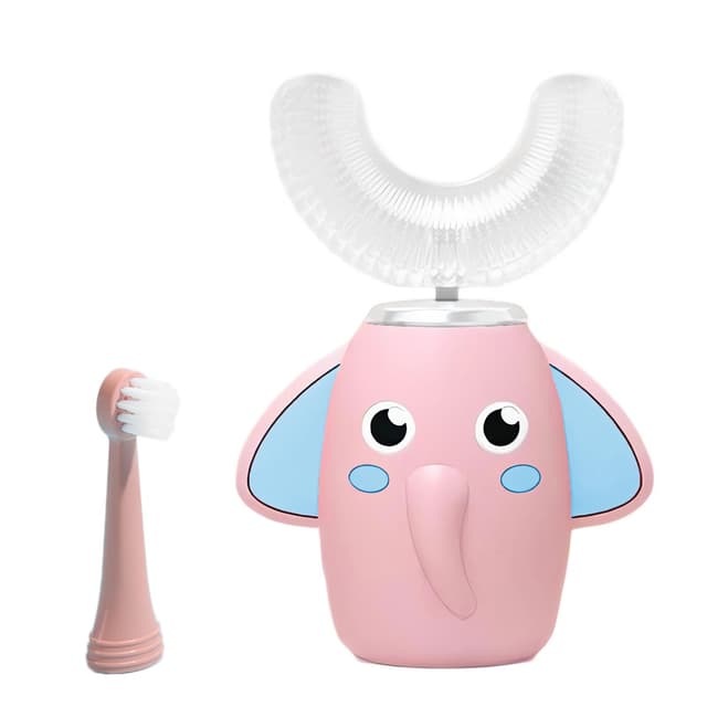 Kids Electric Toothbrush U-Shaped, Sonic Toothbrushes IPX7 Waterproof Design with 2 Brush Head 3 Modes, 360-Degree Full Mouth Cleaning Automatic Children Toothbrush for 2-12 Years Old (Pink, 2-12 Age)