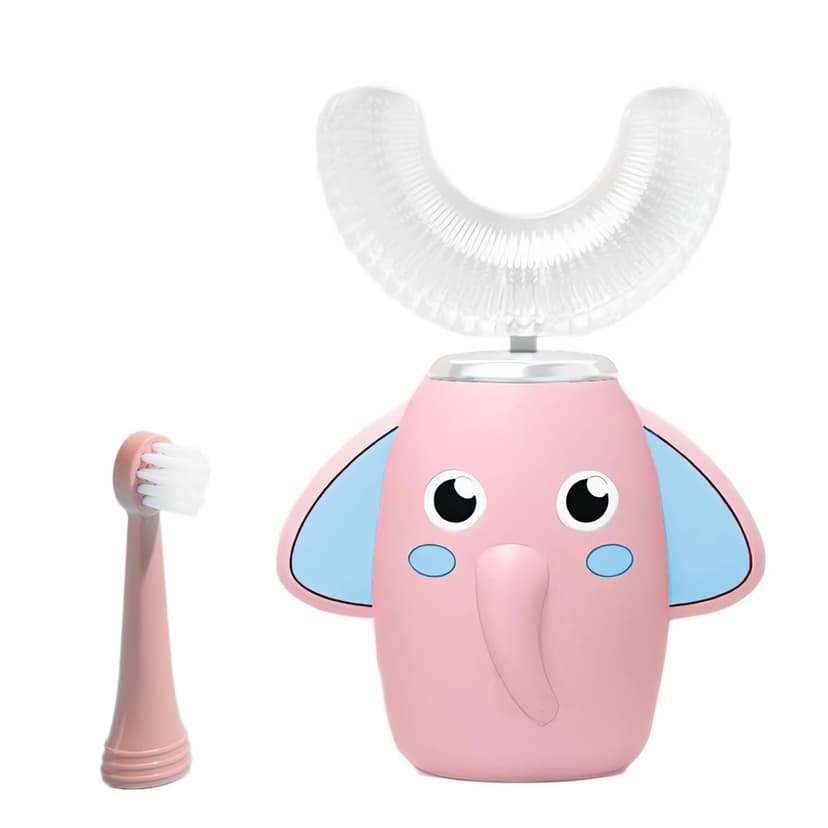 Kids Electric Toothbrush U-Shaped, Sonic Toothbrushes IPX7 Waterproof Design with 2 Brush Head 3 Modes, 360-Degree Full Mouth Cleaning Automatic Children Toothbrush for 2-12 Years Old (Pink, 2-12 Age)