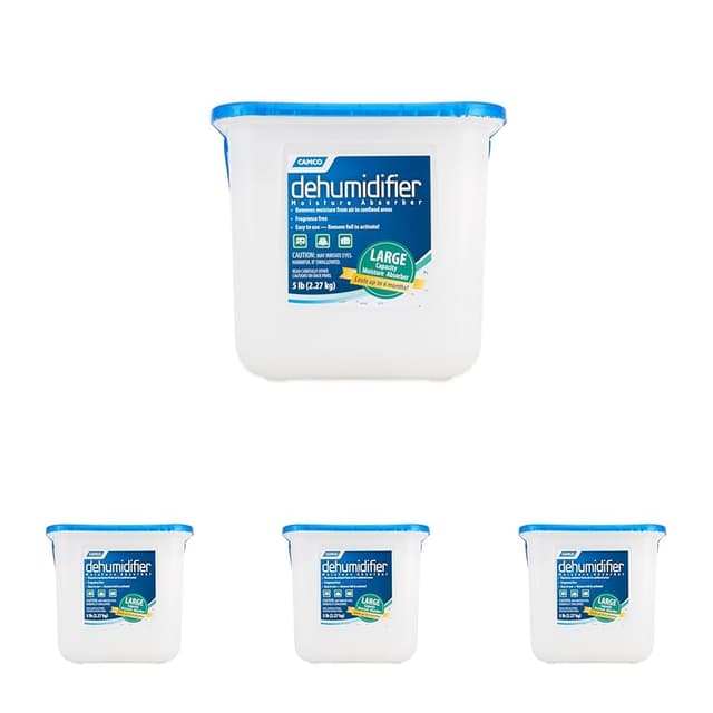Camco Moisture Absorber Bucket - Features Fast-Acting Moisture-Absorbing Agent - No-Fragrance Beads – Use with RV Storage,Camper Organization & More (44282),(Pack of 4)