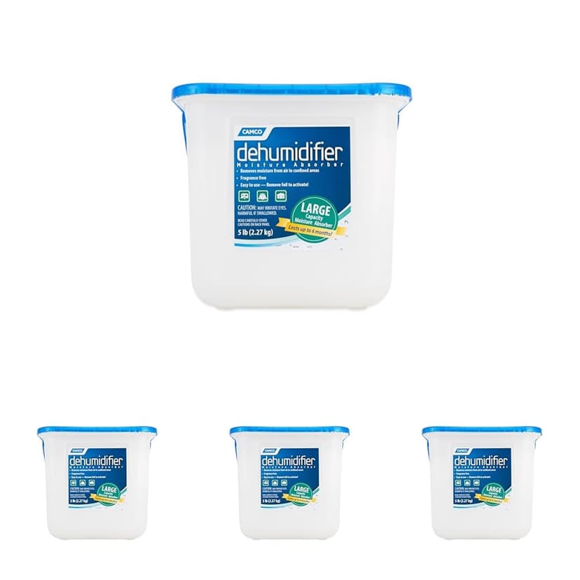 Camco Moisture Absorber Bucket - Features Fast-Acting Moisture-Absorbing Agent - No-Fragrance Beads – Use with RV Storage,Camper Organization & More (44282),(Pack of 4)