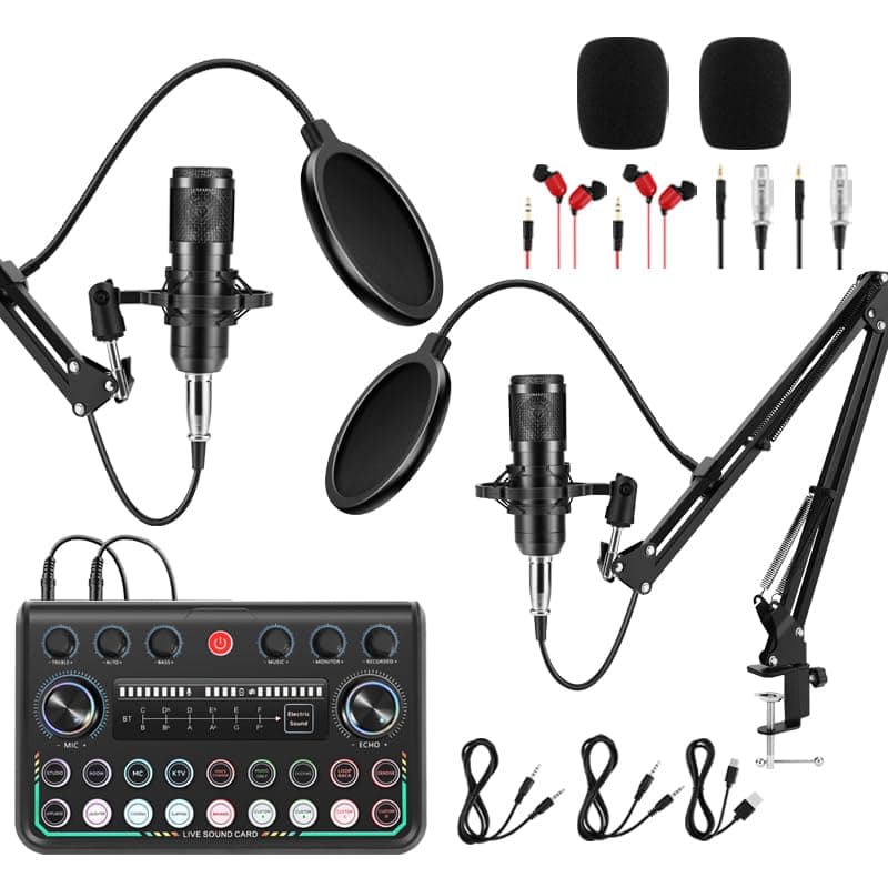 Znclces 2025 Upgraded Podcast Equipment Bundle for 2, Recording Studio Package with Pro Audio Interface(4 Customize SE) and Podcast Microphone for Gamer Podcasting, Recording, Singing, Streaming