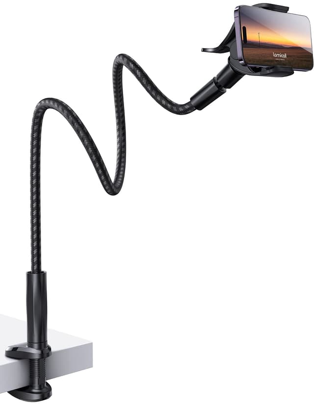 Lamicall Gooseneck Phone Holder Bed - [Nylon Braided] Flexible Arm, 38inch Overall Length, 360 Adjustable Clamp Clip, Overhead Cell Phone Mount Stand for Bed, Desk, 4-7” Cellphone, Gifts