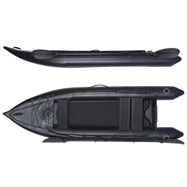 2 Person Inflatable Kayak Fishing PVC Kayak The Dimension 130'' *43'*11.8'' Inflatable Kayak Rescue Rubber Rowing Kayak with Pump Aluminum Alloy Seat Paddle Inflatable Mat, Repair Kit, Fin (Black)