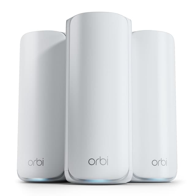 NETGEAR Orbi 770 Series Tri-Band WiFi 7 Mesh Network System (RBE773) - Router + 2 Satellite Extenders, Security Features, Up to 11Gbps, Covers up to 8,000 sq. ft., 100 Devices, 2.5 Gig Internet Port