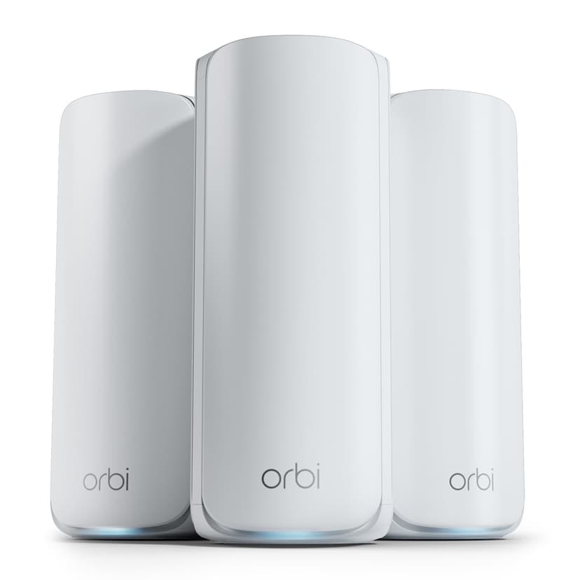 NETGEAR Orbi 770 Series Tri-Band WiFi 7 Mesh Network System (RBE773) - Router + 2 Satellite Extenders, Security Features, Up to 11Gbps, Covers up to 8,000 sq. ft., 100 Devices, 2.5 Gig Internet Port