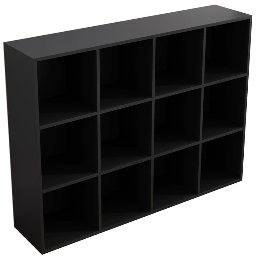 OSCHF 12-Cube Storage Shelf Bookcase - Wooden 3-Tier Floor Standing Open Bookshelf for Home and Office, Display Cabinet, Black