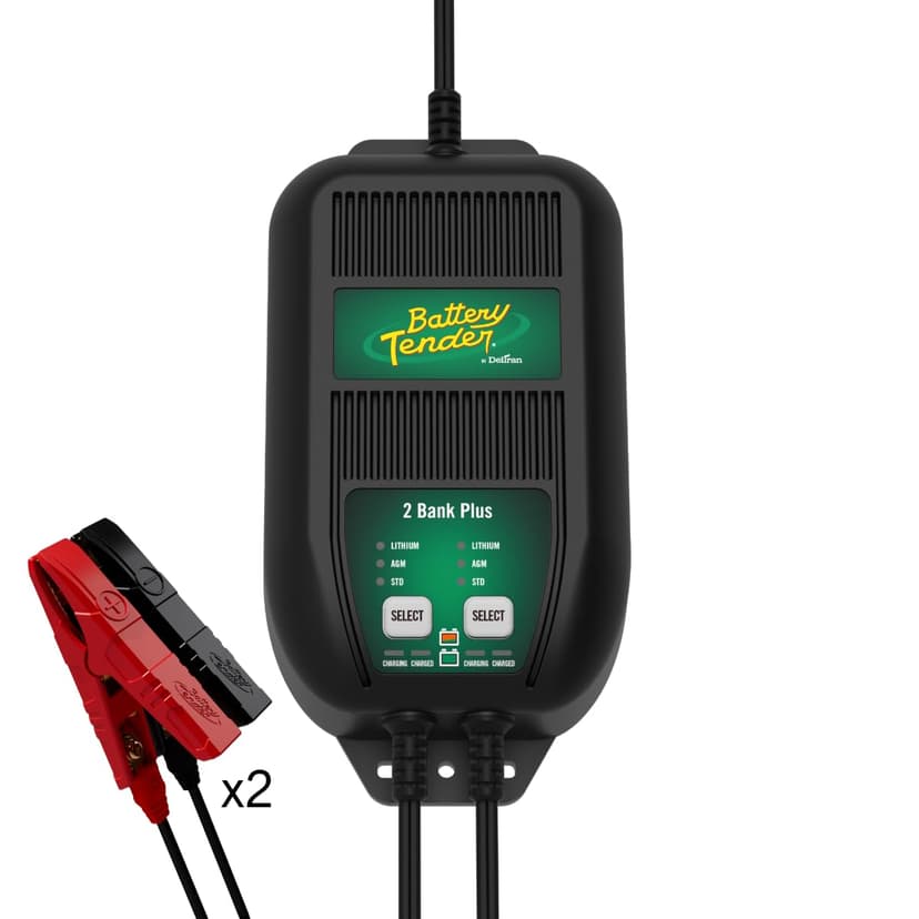 Battery Tender Plus 2 Bank Multibank Charger - 2.5 AMP (1.25 AMPs Per Bank) - Smart 12V Multi Battery Charger and Maintainer for Standard, AGM, and Lithium LiFePO4-022-0165-DL-WH
