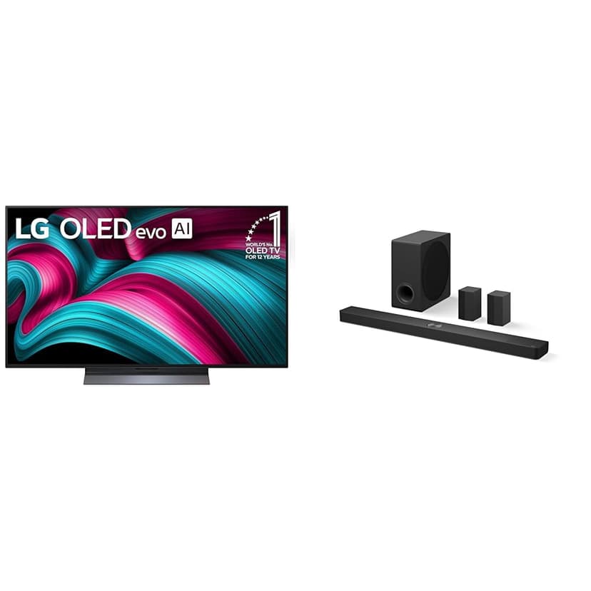 LG 48" OLED evo C5 4K Smart TV Bundle with S90TR 7.1.3-Channel OLED evo TV Matching Home Theater Soundbar with Rear Surround Speakers and Wireless Subwoofer, Wow Orchestra, Dolby Atmos