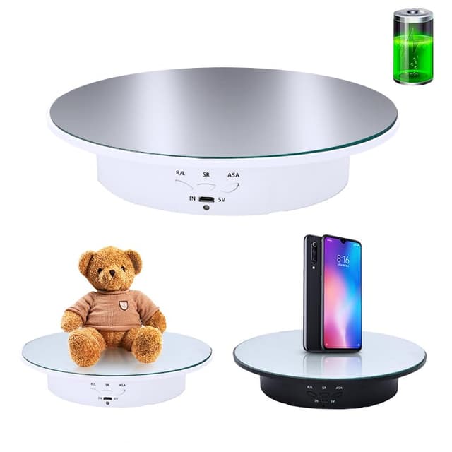 JAYEGT Motorized Rotating Display Stand, 7.87inch /17.6lbs Load, 360 Degree Electric Rotating Turntable for Photography Products, Jewelry, Cake,3D Model , Mirror Cover (White/Button Control)