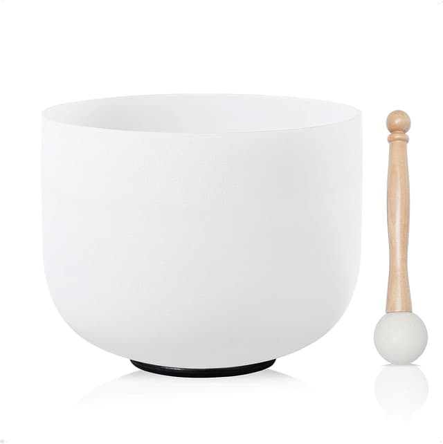 CVNC 432Hz 8 Inch A Note Third-eye Chakra Frosted Quartz Crystal Singing Bowl with Mallet and O-ring for Sound Healing Meditation