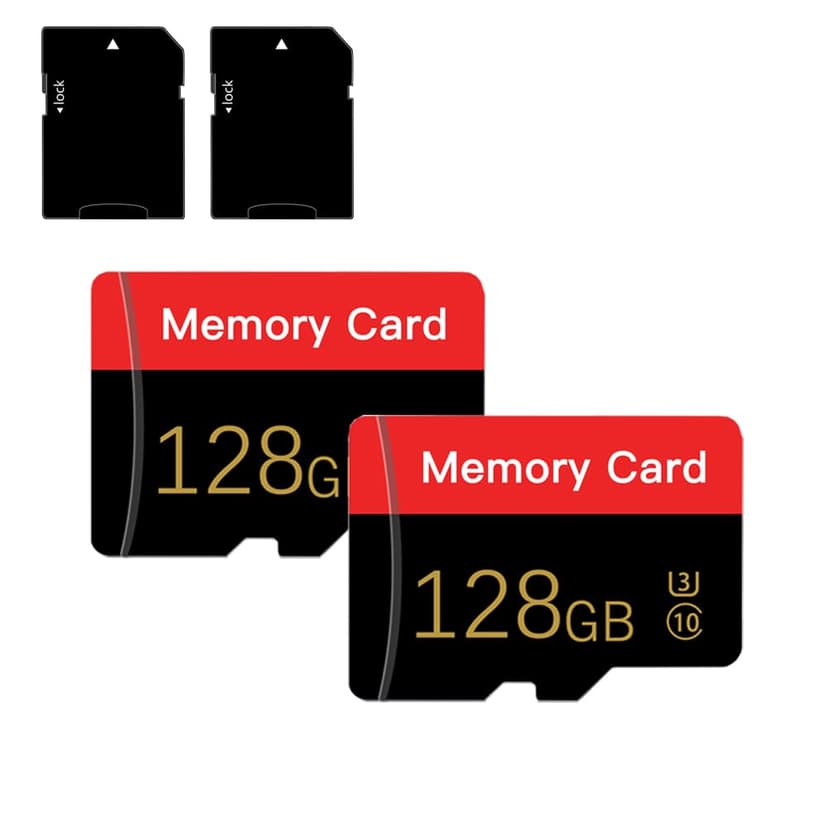 2 Pack Micro Memory Card 128 GB with Adapter, C10/U3/UHS-I/A1 TransFlash Card, TF Card for Camera, Smartphone, Tablet, Drone (Red 128GB*2)