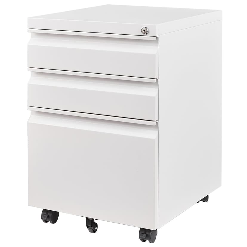 Letaya 3 Drawer Mobile File Cabinet with Lock, Under Desk Metal Filing Cabinets for Home Office Organizer Letters/Legal/A4(Fully Assembled-White)