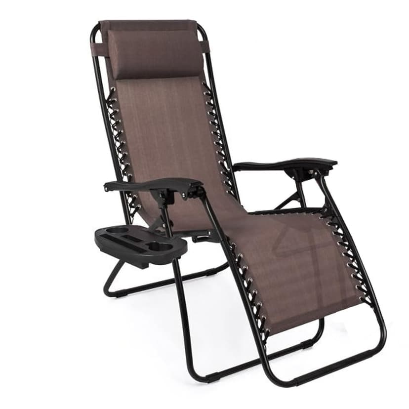CozyBox Adjustable Zero Gravity Lounge Chair with Steel Mesh Fabric: Reclining Lawn Chair Featuring Comfort Pillow, Cup Holder Tray, and Customizable Recline Positions