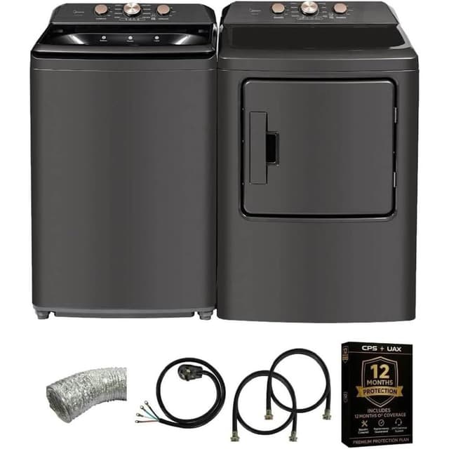 Midea MLTW41A1KIT1 Gray Top Load Washer and Dryer Pair MLTW41A1BGPR 4.1 Cu Ft High Efficiency Washer and 6.7 Cu Ft Ele