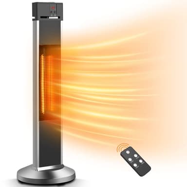 Electric Patio Heater for Outdoor Use, Infrared Heater w/Remote, Auto Shut Off, 500/1000/1500W Radiant Heater, Super Quiet 3s Instant Warm Vertical Space Heaters for Indoor Use Large Room