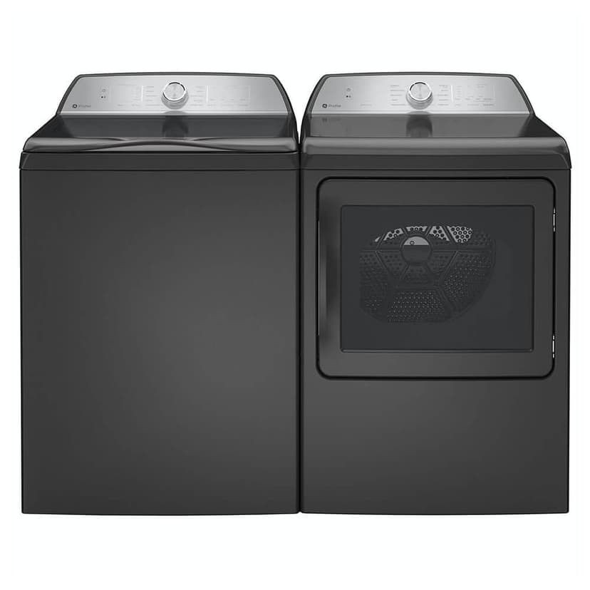 GE Profile PTW700BPTDPR Gray Top Load High Efficiency Smart 5.4 Cu. Ft. Washer/7.4 Cu. Ft. Electric Steam Dryer Laundry