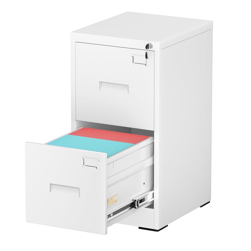 INTERGREAT 2 Drawer File Cabinet, White Metal Filing Cabinet with Lock, Lockable Vertical File Office Cabinet for Hanging Letters/Legal/A4, Assembly Required