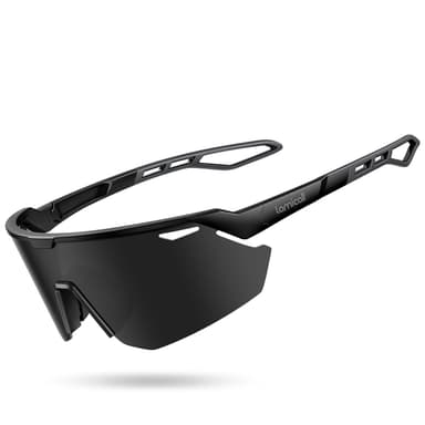 Lamicall Polarized Sports Sunglasses for Men Women, [24g Ultralight] [Adjustable Nose Pad] UV400 Protection Sun Glasses for Cycling Running Baseball Fishing Golf Beach Volleyball, Half Frame, Black