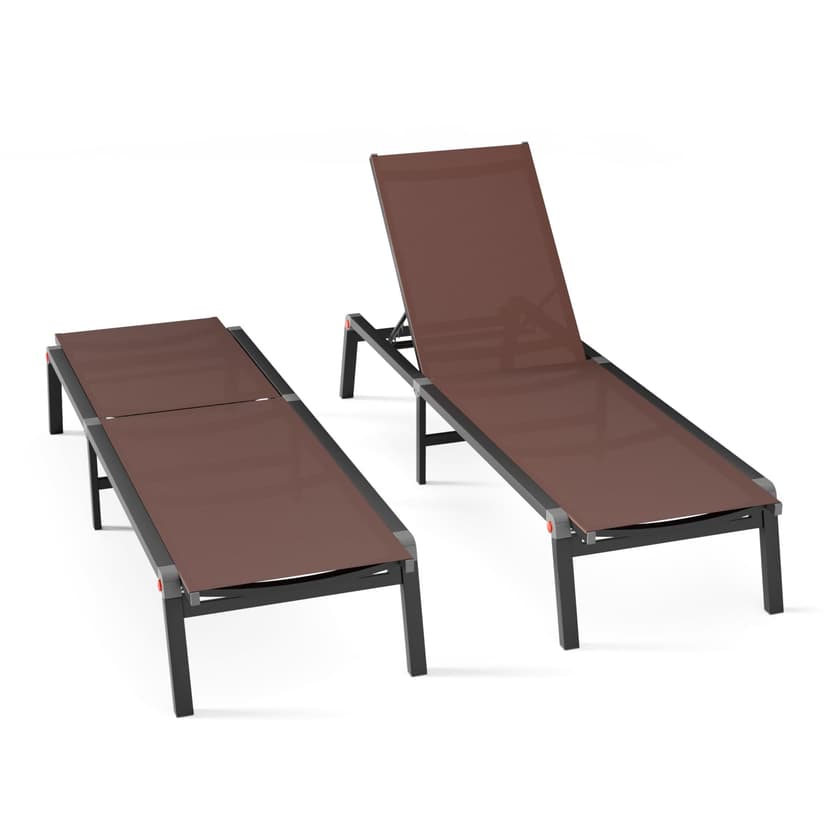 Aluminum Chaise Foldable Patio Lounge Chair Outdoor, Metal Deck Lounger Adjustable 5-Position Recliner Pool Chase Breathable Full Flat Outside Sun Tanning Chairs for Beach/Poolside/Lawn(Brown, 2 Pack)