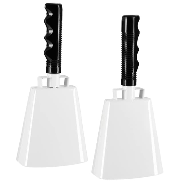 2 Pack 9-inch Cowbells for Sporting Events, Percussion Noise Makers with Handle for Football Games, Stadiums (White)