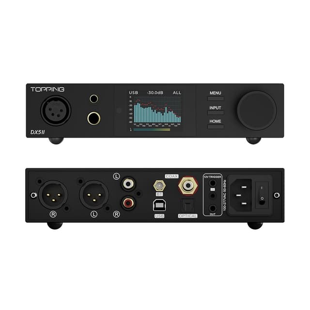 Topping DX5 II Fully Balanced DAC Headphone Amplifier 7600mW, ES9039Q2M x 2 Chip DSD512 768kHz DAC Amp Combo, USB/Optical/Coaxial/Bluetooth to RCA/XLR Line/6.35mm/4.4mm/4-pin XLR Earphone Amps (Black)