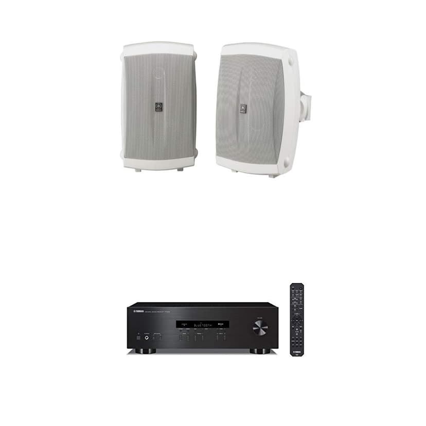 Yamaha NS-AW150WH 2-Way Indoor/Outdoor Speakers (Pair, White) with Yamaha R-S202BL Stereo Receiver