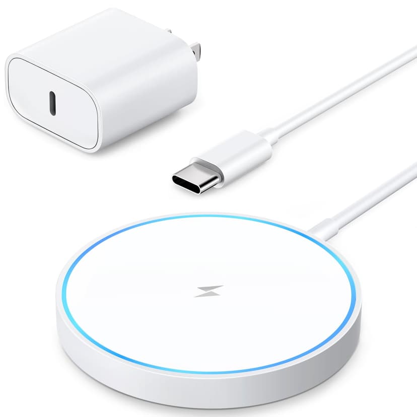Magnetic Wireless Charger Mag Safe Charging Pad Compatible with iPhone 17/17 Pro Max/iPhone Air/16/15/15 Plus/14/13/12 Series, 2025 Upgraded Fast Mag-Safe LED Charger with 20W Type-C Adapter (White)